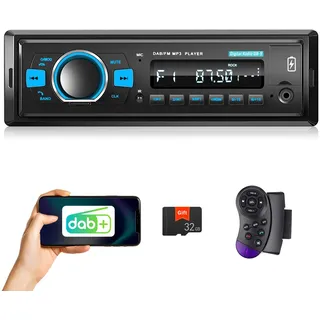CAMECHO DAB + Autoradio mit Bluetooth 1 Din Digital Media Player Unterstützung FM Radio Auto MP3-Player EQ Steering Wheel ControlUSB/AUX-Eingang/SD/TF-Karte + 32G SD-Karte