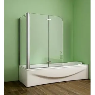 Aica Sanitär Badewannenaufsatz Eck Duschwand Badewanne 2-tlg.Faltwand mit Seitewand 6mm Nano Glas H140cm,100x70cm