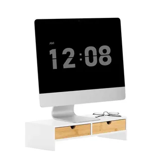 SoBuy Monitorständer mit 2 Schubladen 47 x 11 x 18 cm Weiß