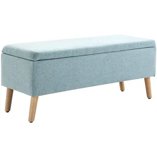 Homcom Sitzbank mit Stauraum Leinenoptik, Gummiholz 110 x 39 x 45 cm