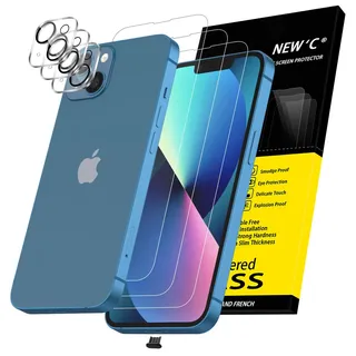 NEW'C 3x für iPhone 13 für Panzerglas (6,1 Zoll) und 3x Kamera Panzer Schutz Glas Kameraschutz für iPhone 13 (6,1 Zoll)+ Staubschutzstöpsel- extrem widerstandsfähig - 9H-Härteglas folie