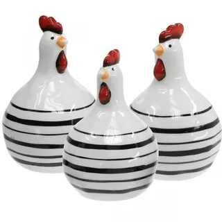Florists Products Osterhase Deko Huhn Keramik Weiß Schwarz Streifen Ø 7cm H11cm Set 3 St