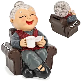 alles-meine.de GmbH Spardose Verschiedene Modelle wählbar mit Verschluss - aus Kunstharz/Polyresin lustige Oma/Rentnerin/Großmutter inkl. Name - mit Verschluss - au..