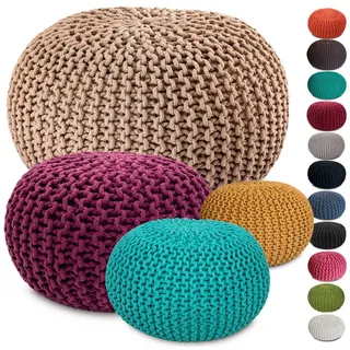 amagohome Sitzpouf Strickhocker Pouf Ø45 H30cm Bodenkissen Indoor Baumwolle nachhaltig recycelt : beige