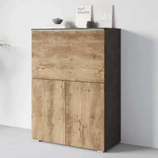 Home Affaire PC-Schrank HOME AFFAIRE "Vera, Sekretär, Home-Office-Schreibtisch mit LED-Beleuchtung", braun (matera, kastanien breslau), B:90cm H:125,1cm T:42cm, Sekretäre, Multifunktional mit Stauraum, klappbare Tischfläche, LED, B 90 cm