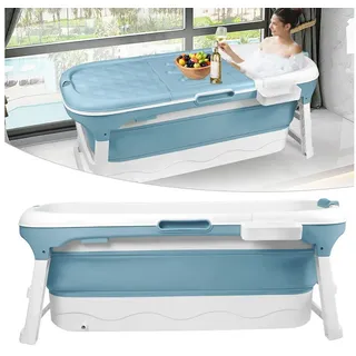 ikodm Faltbare Badewanne Erwachsene - XL 132x60x50cm, Klappbare mobile Badewanne mit Abdeckung, Massagerollen & Korb, Klappbadewanne für Badezimmer, Dusche und Balkon (Blau)