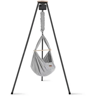 SCHMUSEWOLKE Federwiege Set inkl. Tipi-Gestell und Motor, Grau, Anthrazit, Textil, Kunststoff, Metall, Höhe ca. 4 cm, 135x194x135 cm, Feder mit Sicherheitsseil, Babymöbel, Babybetten, Stubenwagen , Babywiegen,