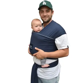 manduca Sling - Babytragetuch - Elastische Babytrage für Neugeborene von der Geburt bis zu 15 kg - Bio-Baumwolle - GOTS zertifiziert ,Navy