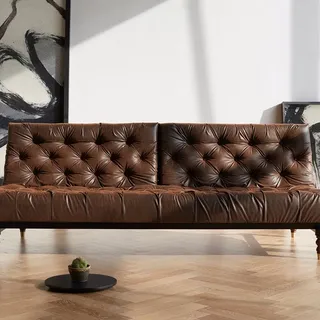 Innovation »Oldschool« Klappsofa Retro Dunkel-Holz/Schwarz / 461 Kunstleder Brown Vintage