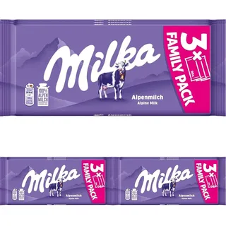 Milka Alpenmilch Schokolade, Hochwertige Zutaten, Schmelzende Textur, 3x90g Multipack (Packung mit 3)