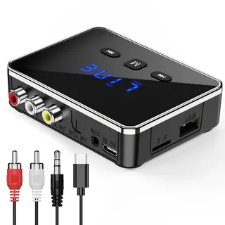 OQIMAX Bluetooth 5.4 Sender Empfänger, 3-in-1 Bluetooth Adapter mit AUX/RCA/Optisch, Low Latency Audio Transmitter Receiver für TV, Stereoanlage, Unterstützt TF-Karte USB, AUX Blue-Tooth Adapter