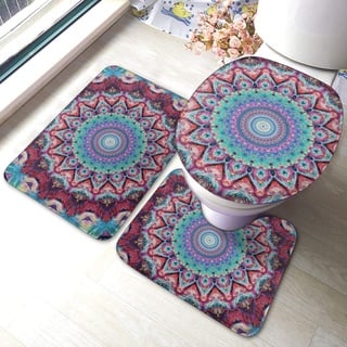 RedBeans rutschfeste Badematte, 3-teiliges Flanell-Badezimmerteppich-Set, Hippie-Mandala, Bohemian-Stil, weicher WC-Vorleger