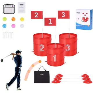 Vevor Golfspiel Set, 3-Loch-Golfplatz, Übungsspiele für Golf im Eimer, Golf-Chipping-Spiel für den Außenbereich, tragbares Outdoor-Golfspiel für Rasen, Hof, Camping, Park, Strand