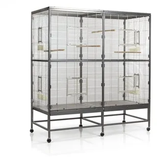 Montana Cages Vogelkäfig Casa 150 Vogelkäfig für kl. Vogelarten wie Sittiche und ähnliche, (BxTxH): ca. 150 x 65 x 161cm, Zink- und Schwermetall-frei, Ungiftig grau