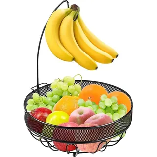 Bomclap Obstkorb mit Bananenhalter - Küche Metall Obstschale - Stehend Modern Obstschalen - Obstkörbe mit riesigem Fassungsvolumen für Obst Gemüse Brot Snacks - Bronze