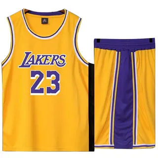 Basketball Trikot für Lebron Raymone James No.23 Lakers Fans Basketball ärmellose Anzug Kinder Erwachsene schwarz lila Sportswear T-Shirt Weste + Shorts jugendlich weiß gelb Sweatshirt-Yellow-L - L