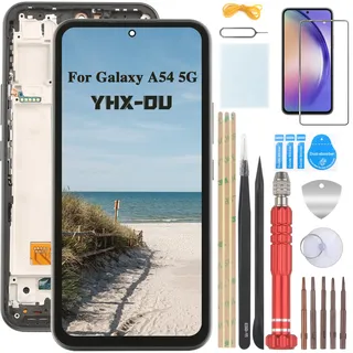 YHX-OU Display mit Rahmen für Samsung Galaxy A54 5G SM-A546B LCD Display Samsung Galaxy A54 5G Touchscreen Bildschirm Digitizer Assembly Glas mit Werkzeug+ 1 Stück Schutzfolie