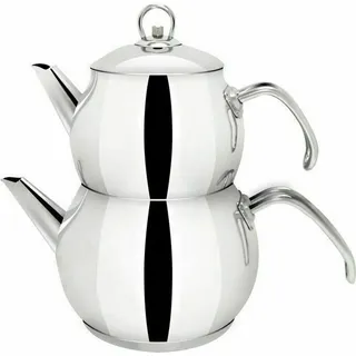 Türkische Teekanne Teekocher Teekessel 3 Größen Edelstahl Induktion Caydanlik , Größe:Mittel 1.5 + 1 L