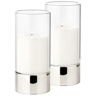 Edzard Windlicht Granada Keramik silberfarben und Glas, Durchmesser 9 cm, Höhe 20 cm),
