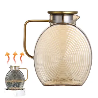 Glas Krug, Glas Teekanne 2,5 Liter, Wasserbehälter Mit Edelstahl Deckel Kühlschrank Kanne Für Säfte Milch Heiße Getränke Kaffee Zuhause Küche Restaurant