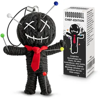Schöne Güter Voodoo Puppe mit Nadeln Chef-Edition als Anti Stress Geschenk für Kollegen bei der Arbeit oder als Scherz im Büro mit 5 PRYM-Nadeln in der Sammeldose Lustiges Geschenk für Kollegen