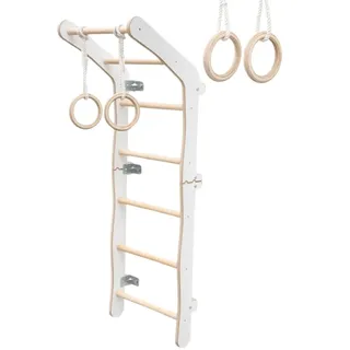 MAMOI® Klettergerüst Indoor fürs Zimmer | Sprossenwand aus Yarnwood | Turnwand + Turnringe | Made in EU