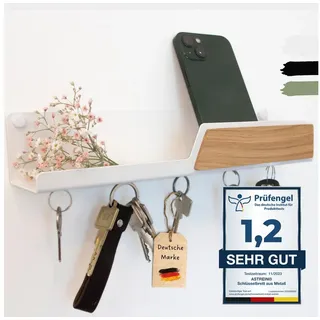 Astrein Schlüsselbrett Magnetisch, Schlüsselboard, Eiche, Schlüsselhalter mit Ablage weiß
