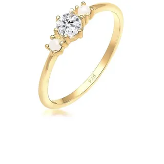 Elli Verlobungsring Glas Kristalle Synthetische Perle Weiß 925 Sterling Silber goldfarben 58 mm