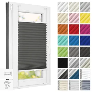 Estika Plissee ohne Bohren 110 cm x 150 cm - Anthrazit - Bruchfeste Klemmhalter, Plissee Klemmfix, Rollos für Fenster ohne Bohren, Jalousien Fenster für innen, Raffrollo, Fensterplissee