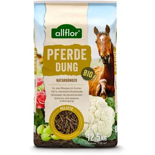 Allflor Pferdedung gekörnt 1 x 12,5 kg im Beutel - Pferdemist als Dünger - rein biologisch-organischer Universaldünger - Pferdedünger - Für alle Garten-, Obst- & Gemüsepflanzenn