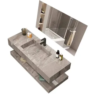 Badezimmer Waschbecken Set LED-Spiegel, Ablageplatte BG120 Grau 120x55cm