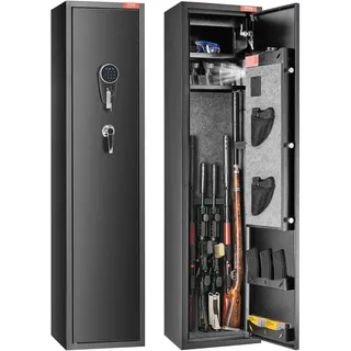 VEVOR Waffenschrank für 6 Gewehre, Gewehrtresor mit digitalem Tastenfeldschloss, Waffenaufbewahrungsschrank mit eingebautem Aufbewahrungsfach, herausnehmbarem Aufbewahrungsregal