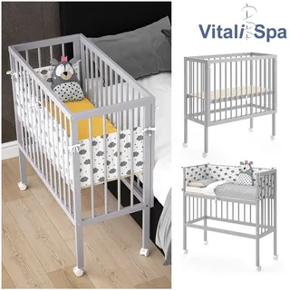 VitaliSpa Beistellbett SOPHIE Grau Babybett Stillbett Stubenbett Nestchen Boxspringbett 2 Seitenteile
