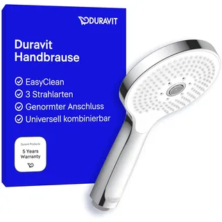 Duravit Handbrause 3jet Click! 120 mm), Brausekopf mit reinigungsfreundlichen Silikonnoppen, Chrom/Weiß