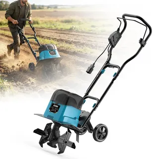 Akku Gartenfräse für Makita 18V Akku, 1600W Elektrisch Bodenhacke Motorhacke 36cm Arbeitsbreite 18cm Arbeitstiefe (ohne Akku, Doppeltes Batteriefach) mit Sicherheitsschalter, Transporträder