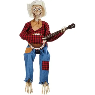 Lustige animierte Banjo-Skelette, musikalische mehrsprachige Skelette Duo für Halloween, Herbst, Innendekoration, 39,9 cm, Horror-Nacht-Geschenke