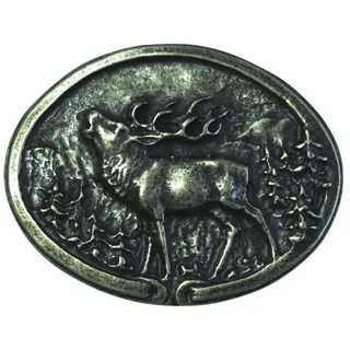 BELTINGER Gürtelschnalle Röhrender Hirsch Altsilber 4,0 cm
