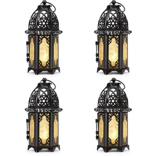 IMAGE Kerzenlaterne 4 Stück Hängende Laterne Metall Kerzenhalter mit Glasscheiben Deko für Weihnachten Hochzeit Garten Balkon, schwarz