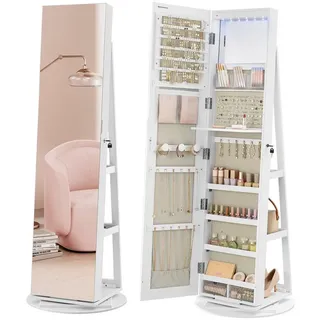 Songmics Schmuckschrank mit LED und Spiegel, 3 Ablagen, 360° drehbar,