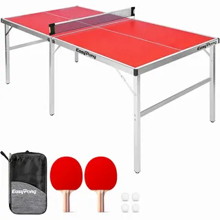 EasyPong® | Tischtennisplatte Rot | 182x91 cm | Premium Qualität | Leicht zu transportieren | Stabil | Ideal für Outdoor & Indoor | 2 Schläger + 4 Bälle | 100% Fun | OriginalCup®