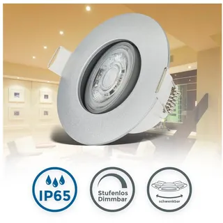 B.K.Licht - Einbaustrahler 68mm 5er Set - 230V, 4,9W, 480lm, led, dimmbar, IP65, warmweiß, silberfarbig