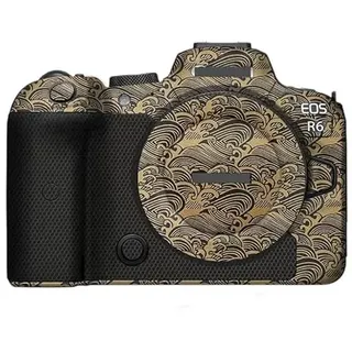 Kamera R6 Skin für Canon EOS R6 EOSR6 Anti-Kratzer Vinyl Wrap Cartoon Film Körperschutz Mantel Fotografie Zubehör Aufkleber (Welle Gold)