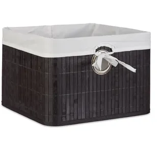 Relaxdays Aufbewahrungskorb, Stoffbezug, Bambus, rechteckig, Bad, Accessoires, Spielzeug, HxBxT: 20x31x31 cm, schwarz