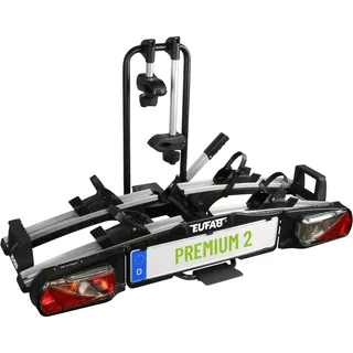 EUFAB 11521 Fahrradträger PREMIUM 2, E-Bike geeignet, komplett vormontiert, Diebstahlschutz, für 2 Fahrräder, für Anhängekupplung, Schwarz, Silber