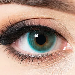 Kontaktlinsen farbig ohne Stärke grün-blau | farbige Jahreslinsen türkis | weiche Linsen Hydrogel | 2 Stück Farblinsen + Linsenbehälter | 0.0 Dioptrien | natürliche Farben | Charmiga Maritime