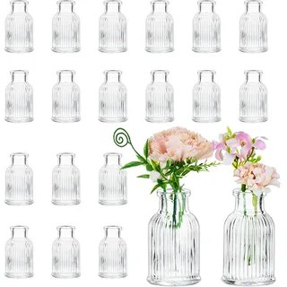 Hewory Kleine Vasen für Tischdeko Hochzeit: 7cm Mini Vasen Set 20er Vintage Deko Vase Glas für Hochzeitsdeko - Kleine Glasvasen Mini Glasflaschen Minivasen für Deko Wohnzimmer