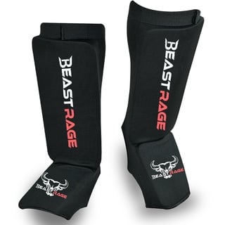 Schienbeinschoner für Muay Thai, Kickboxen, MMA, Taekwondo, Boxen, Kampfsport, elastische Socken, gepolsterte Beinspannschutzpolster, Schienbeinschoner, Sparring-Training, Karate, BJJ M, SCHWARZ ROT