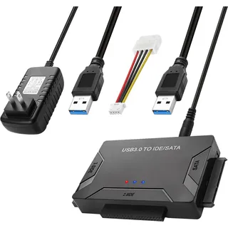 Herfair SATA auf USB 3.2 Adapter Kabel für 2,5" und 3,5" SATA HDD und IDE-Festplatte, unterstützt 6TB, inklusive 12V 2A Netzteil, USB-Kabel und SATA-Kabel