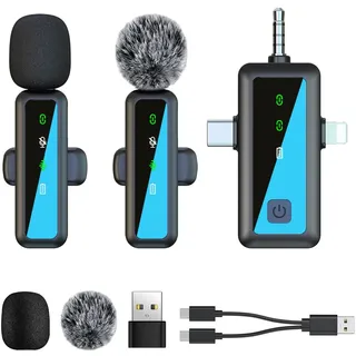 Mini Mikrofon für iPhone/Android/PC, Handy Mikrofon Kabelloses, Lavalier-Mikrofone Ansteckmikrofon mit Rauschunterdrückung, Podcast Microphone Wireless für TikTok, YouTube, Videoaufnahmen, Streaming