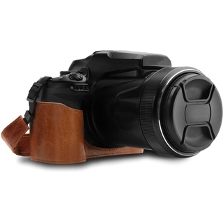 MegaGear MG1534 Nikon Coolpix P1000 Ever Ready Leder Kamera Halbtasche mit Trageriemen - Dunkelbraun